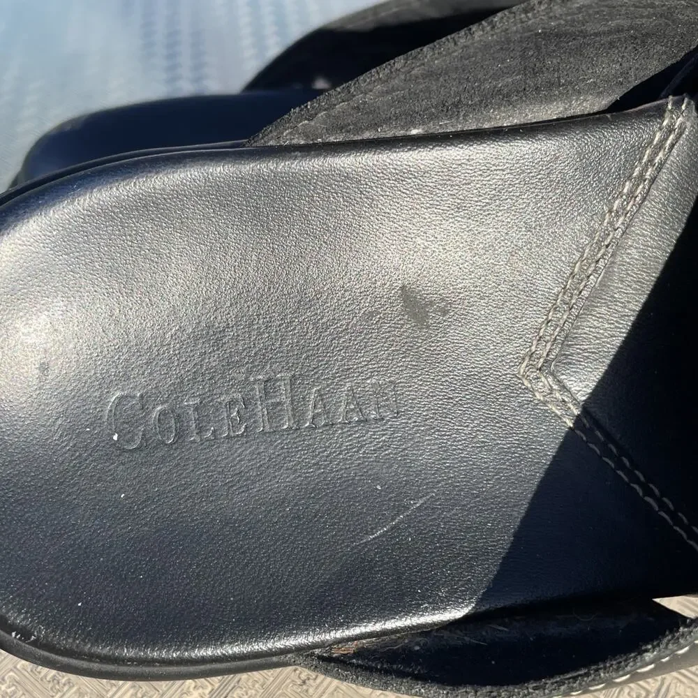 Women's 7 B Cole Haan Country Air Bria Black Leather Sandals Slide Wedge